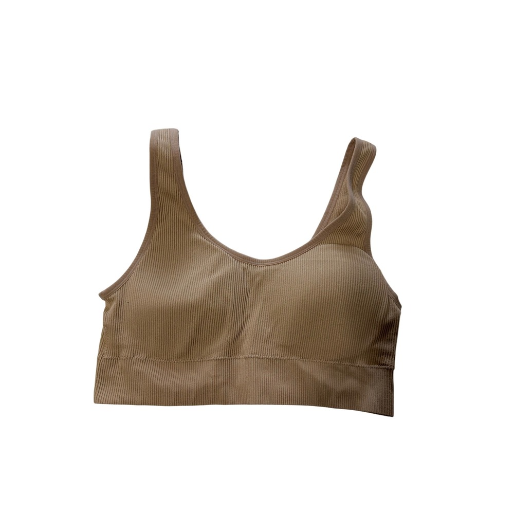 GapBody Ribbed Seamless Padded Bralette Tan XL Athleisure